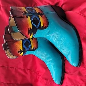 Hand Painted FRYE boots 10M custom artisan design BILLY SHORT